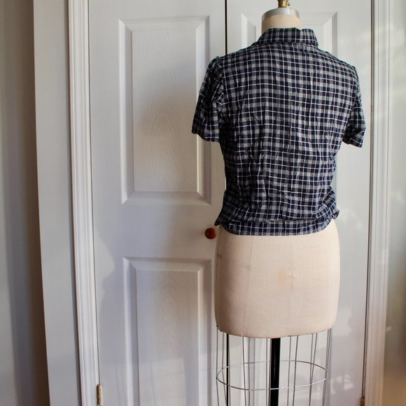 NWT Paper Crown Plaid for Anthropologie Tie Front Button Down Blouse Size M - Picture 4 of 14